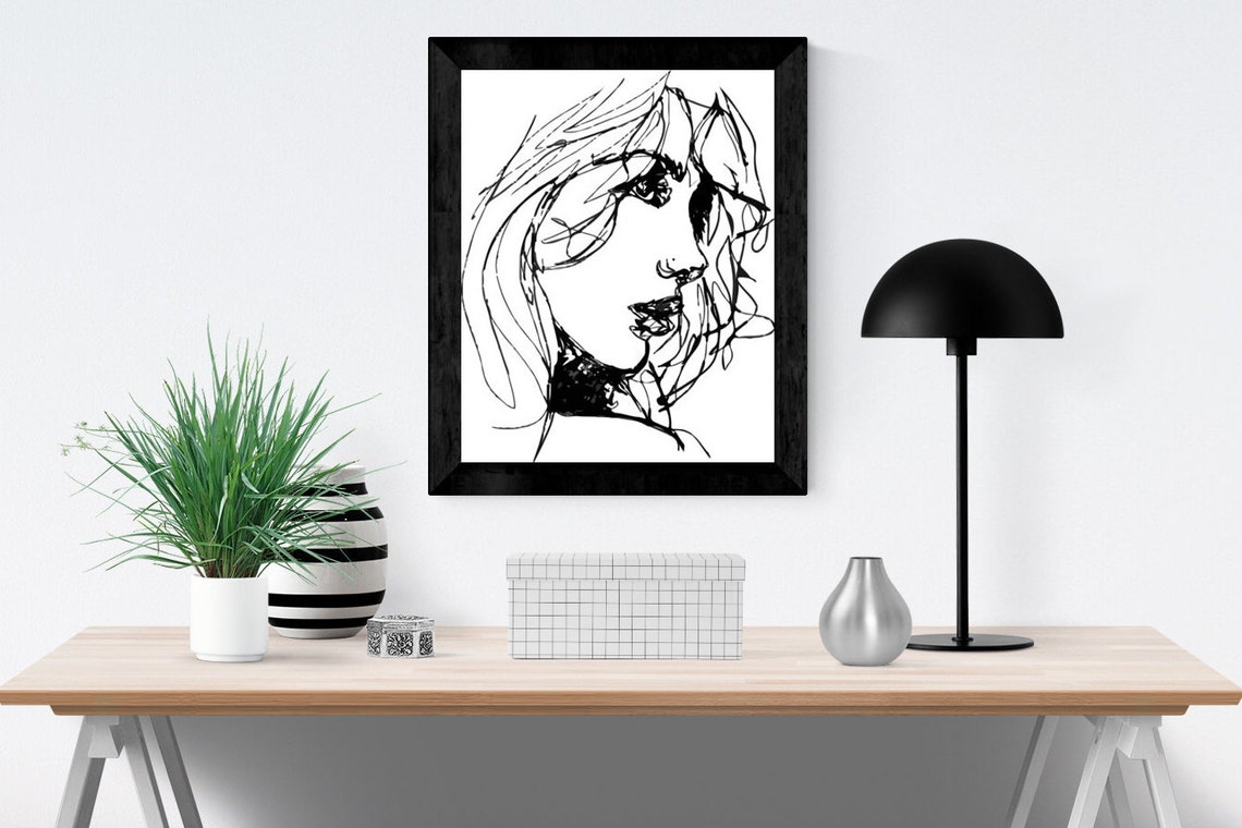 Black-and-white Abstract Face Art Cheap Wall Art Girly Wall - Etsy
