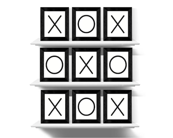 Black And White Print Tic Tac Toe Game Wall Art Xo Set Of Etsy