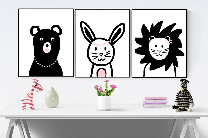 Black and White Nursery Art Set of 3 Digital Printable Art Etsy