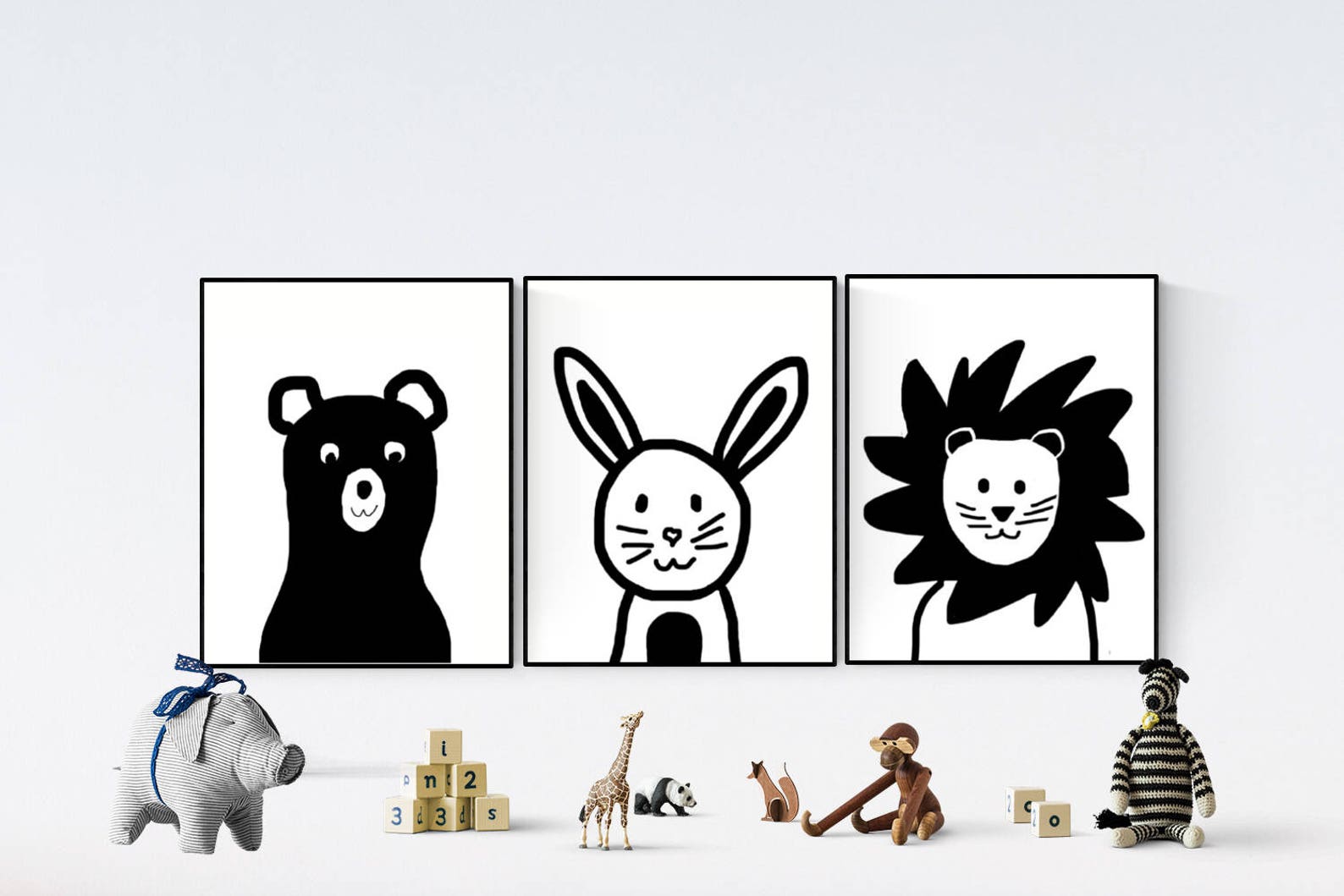 Black and White Nursery Art Set of 3 Digital Printable Art Etsy