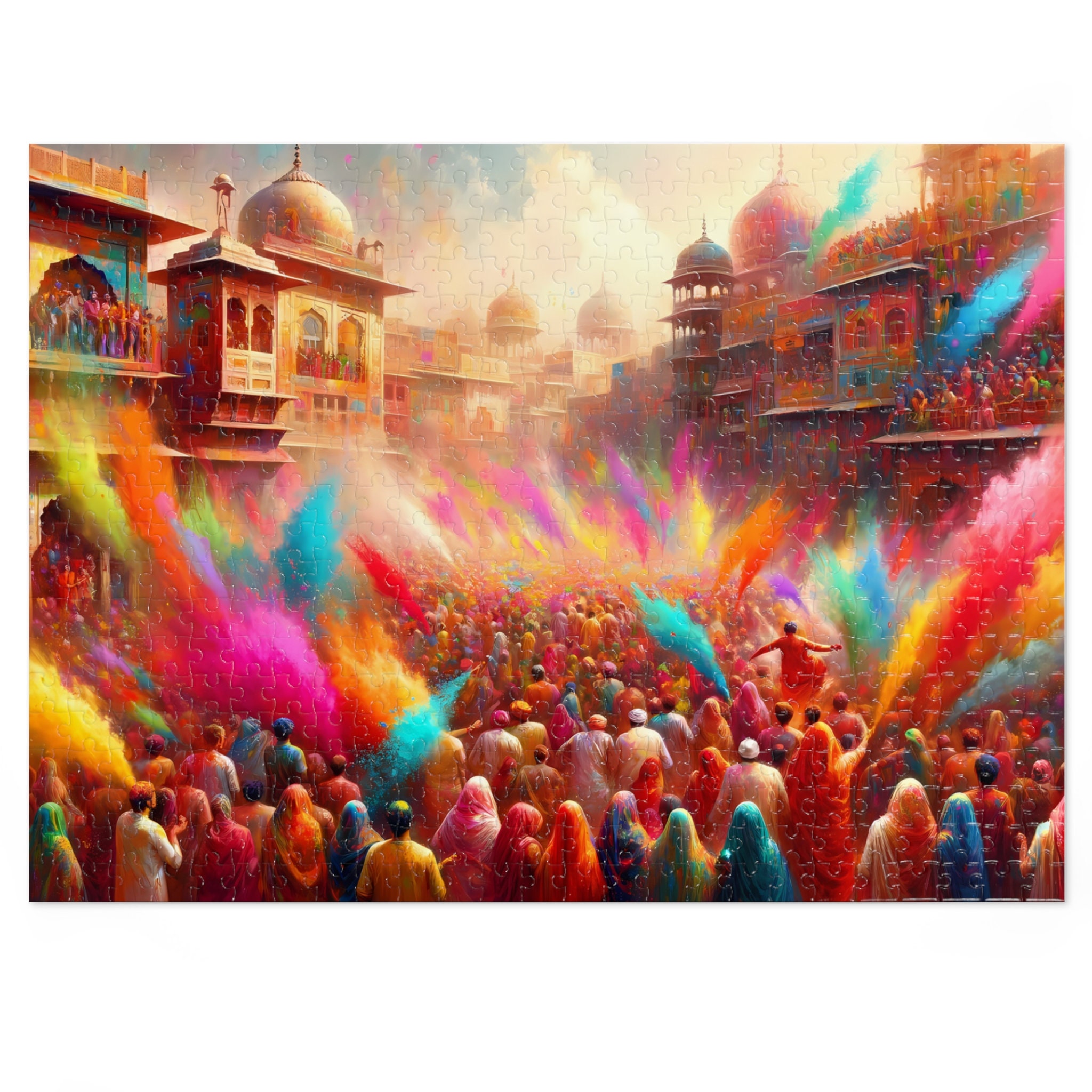 Vibrant Indian Festival Jigsaw Puzzle Unique India Gift for Friend Holi Color Lover Adult Kids Detailed 100, 250, 500, 1000 Pieces Metal Box