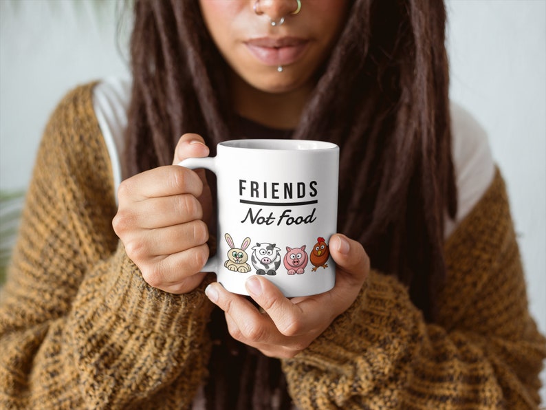 FRIENDS NOT FOOD Mug Vegan Mug Gift for Vegan Coffee Mug Funny Vegan Gift Idea Animal Lover Girlfriend Anti-Meat Boyfriend Vegetarian Cup image 1