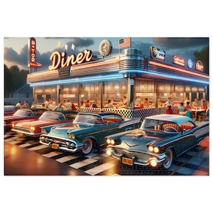 Classic American Diner Jigsaw Puzzle Unique Retro Gift for Friend Vintage Lover Adults Kids Detailed 100, 250, 500, 1000 Pieces Metal box