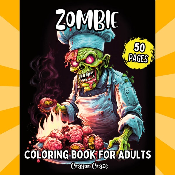 Zombie Coloring Pages for Adults Gift 50 Unique Fun Black Background Midnight Monsters Creepy Undeads Drawings for Teens Relaxation Digital