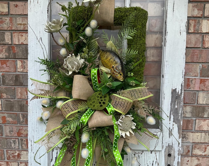 Fishing-Themed Door Hanger, Rustic Outdoor Wreath, Fisherman Front Door Decor, Nature Inspired Wreath, Lake House Decor, Front Door Decor