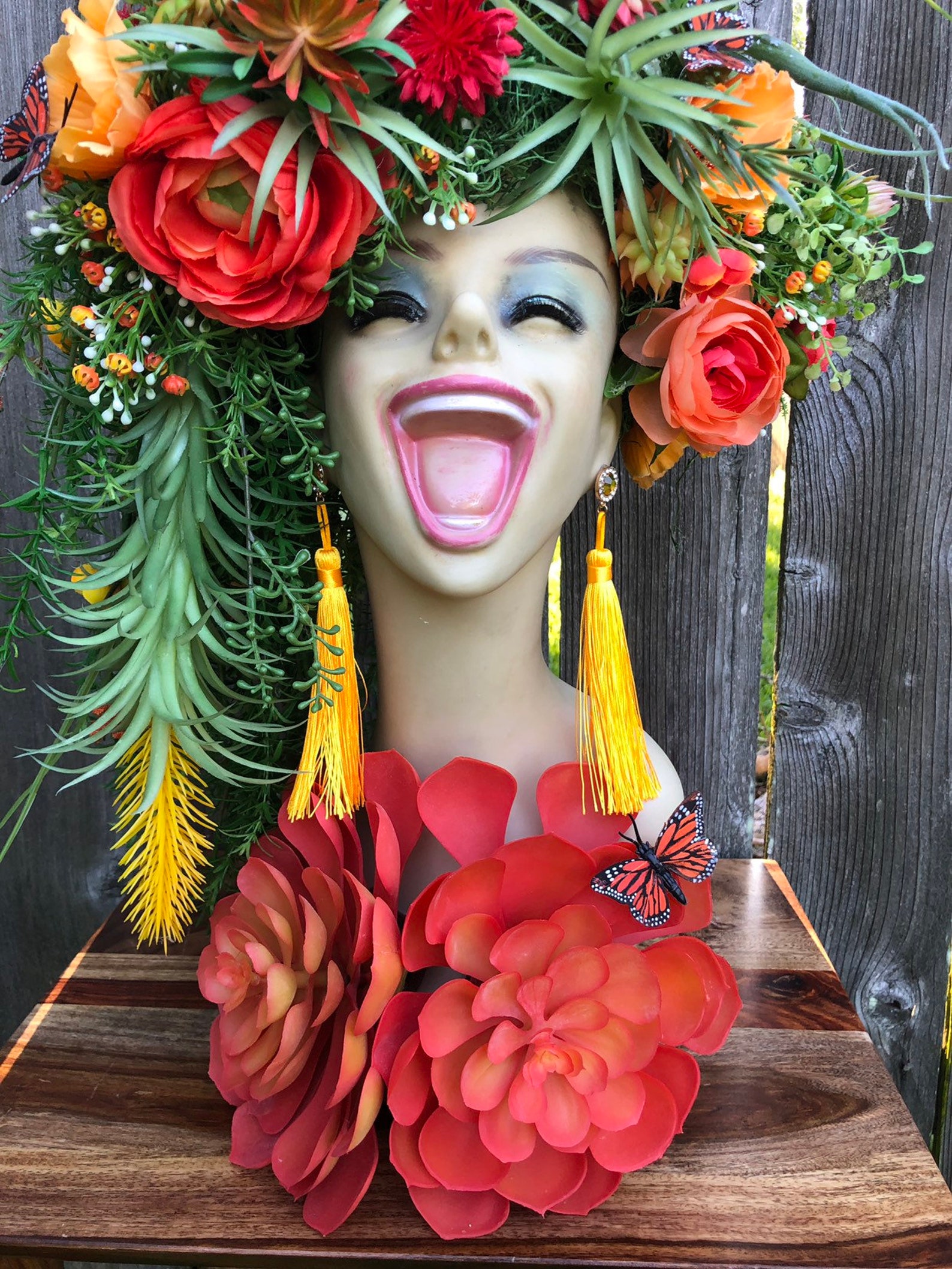 Tropical Mannequin Head Mannequin Head Centerpiece Succulent Etsy