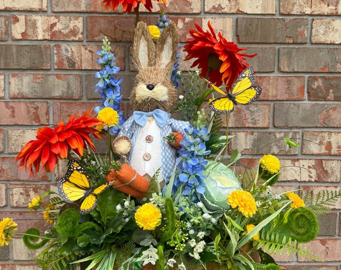 Whimsical Spring Bunny Floral Centerpiece, Easter Table Decor, Farmhouse Spring Arrangement, Rabbit Table Decor, Home Decor, Table Decor