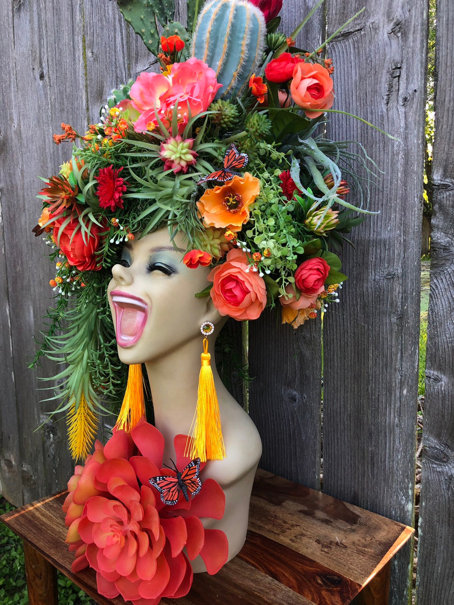Tropical Mannequin Head Mannequin Head Centerpiece Succulent Etsy