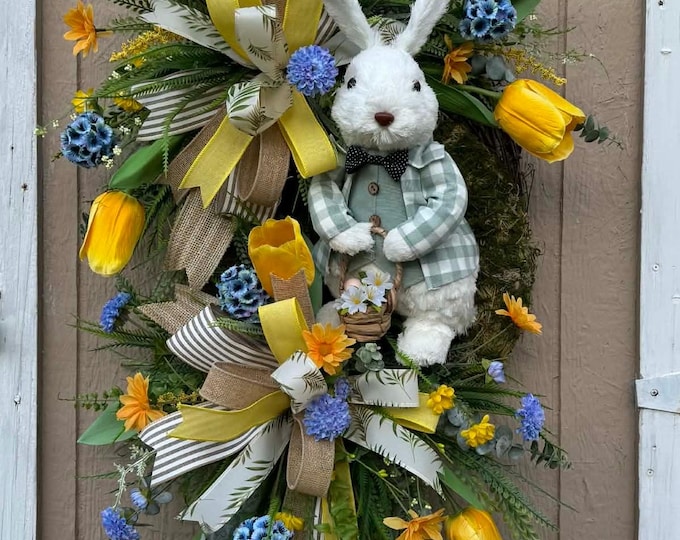Easter Bunny Wreath, Spring Bunny Door Decor, Easter Wreath, Easter Decor, Spring Wreath, Spring Decor, Home Decor, Front Door Decor