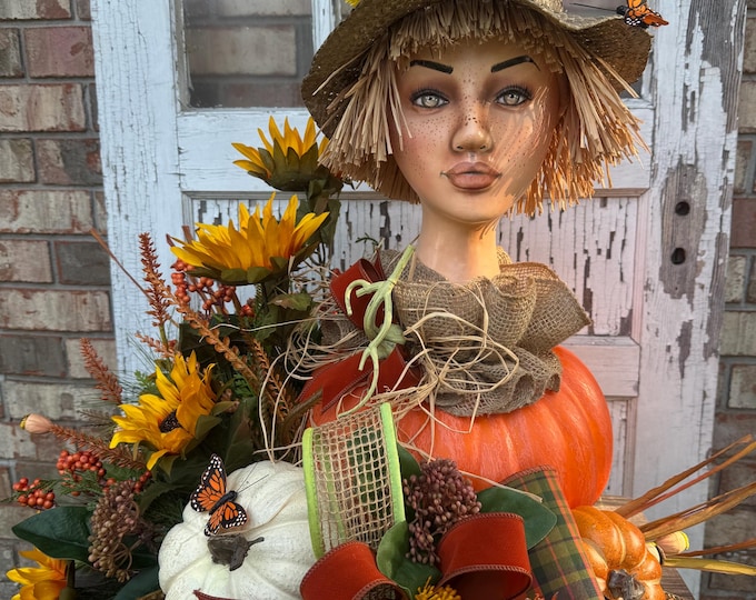 Fall Scarecrow Pumpkin Centerpiece, Rustic Sunflower Harvest Table Decor, Autumn Farmhouse Decor, Thanksgiving Centerpiece, Home Decor