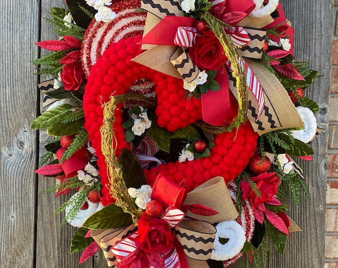 Valentine Wreath, Heart Wreath, Valentine Decor, Home Decor, Front Door Decor, Door Decor, Door Wreath