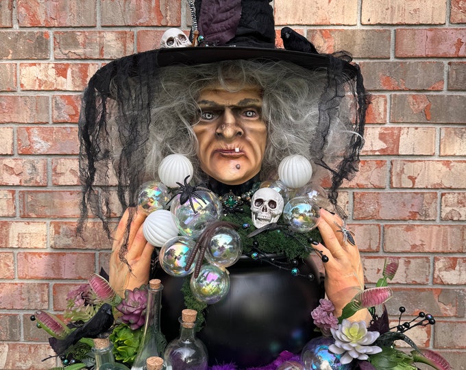 Witch Mannequin Head, Halloween Decor, Halloween Centerpiece, Witch Decor, Home Decor, Table Decor, Centerpiece