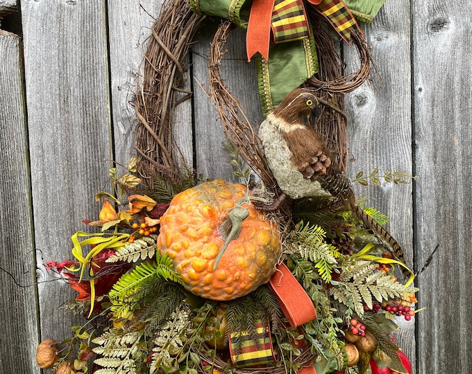 Fall Bird Wreath, Fall Wreath, Pheasant Wreath, Thanksgiving Wreath, Bird Wreath, Home Decor, Front Door Decor, Front Door