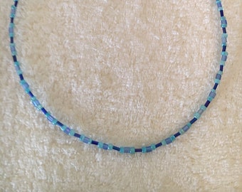 Blue Shades Necklace, Blue Beaded Necklace, Blue Wire Necklace, Shades of Blue Necklace