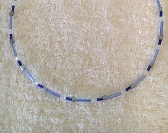 Blue White Necklace, White Blue Necklaces, Blue and White Necklace, White and Blue Necklace, Blue and White Bead Necklace