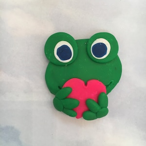 Frog with Heart Clay Miniature, Clay Frog, Mini Frog, Miniature Frog, Frog Figurine, Frog Holding Heart, Frog Heart