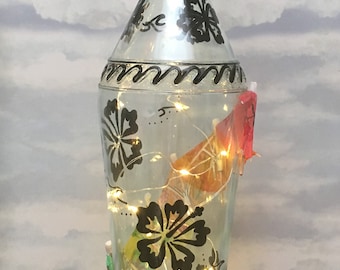 Tropical Bottle Light, Tropical Light, Tropical Lamp, Tropical Night Light, Tropical Party Lights, Tiki Bar Light, Hibiscus Light