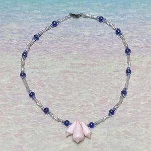 Tri Seashells String Necklace, Beaded Seashell Necklace, Real Seashell Necklace, Seashells Necklace, Blue Seashells Necklace, Beach Necklace