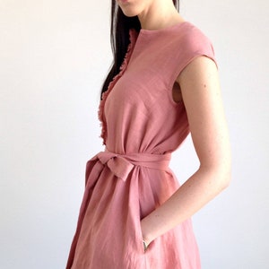 Linen loose dress, linen wrap dress with belt and pockets, summer dress, simple midi dress, linen sundress, linen tunic,minimal modern dress