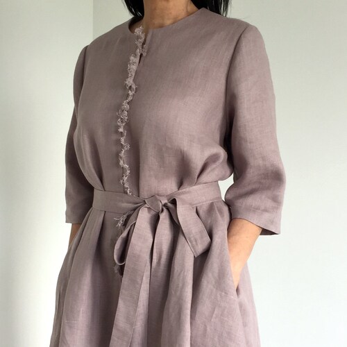 Extra Loose Linen Dress Linen Wrap Dress With Pockets - Etsy