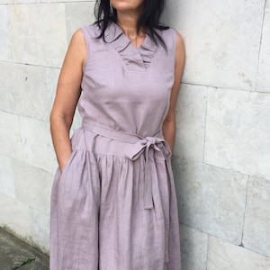 Loose linen dress, minimalist dress, linen dress with belt, loose linen clothes, loose linen tunic with pockets, linen oversized dress,