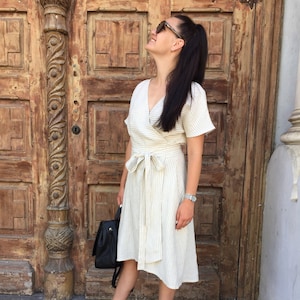 Kimono linen dress, linen wrap dress with pockets, women&#39;s linen dress, linen dress with sleeves, summer dress, striped linen dress, MaTuTu