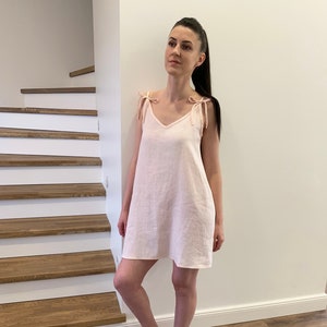 Linen light pink nightdress, natural washed linen nighgown, pure linen night dress for women, loose soft linen  sleeveless night gowns
