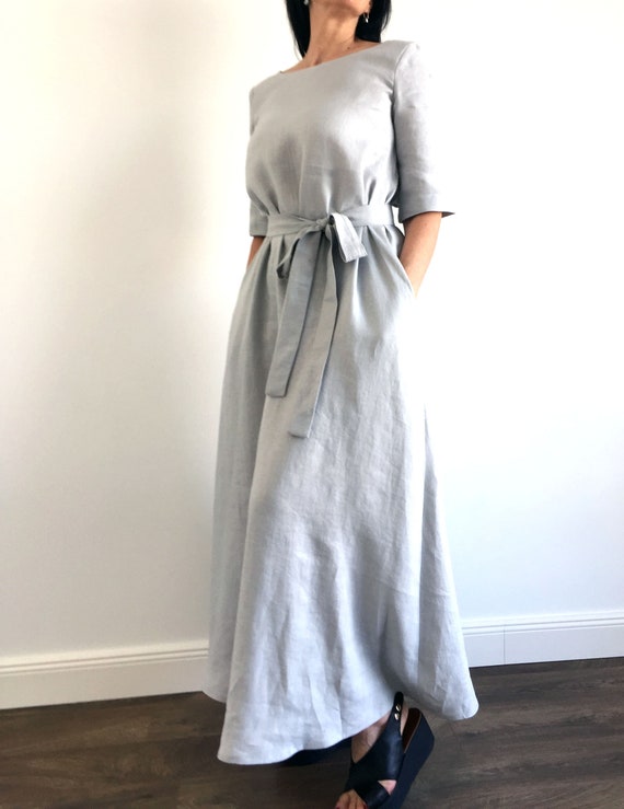 Linen Maxi Dress With Belt Loose Linen Casual Dress Modern | Etsy Australia