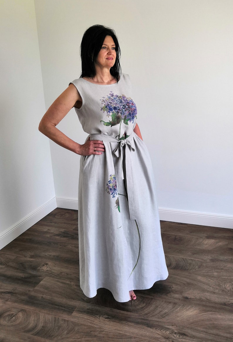 Sleeveless Multi Flower Linen Dress