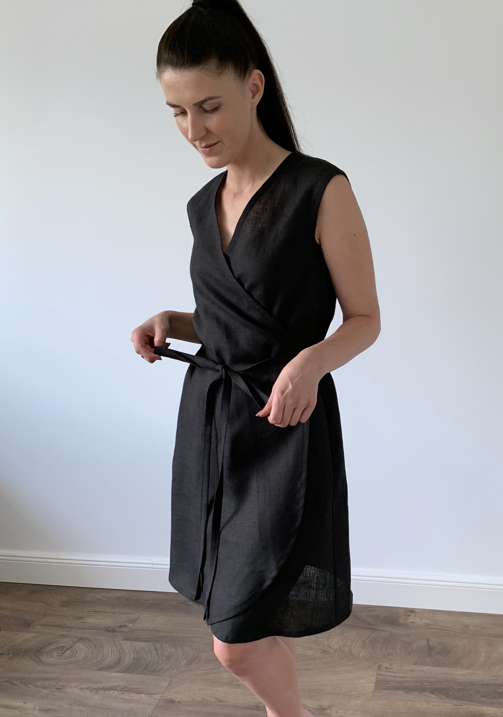 chinese dress ladies The Safari Linen Wrap Dress Black