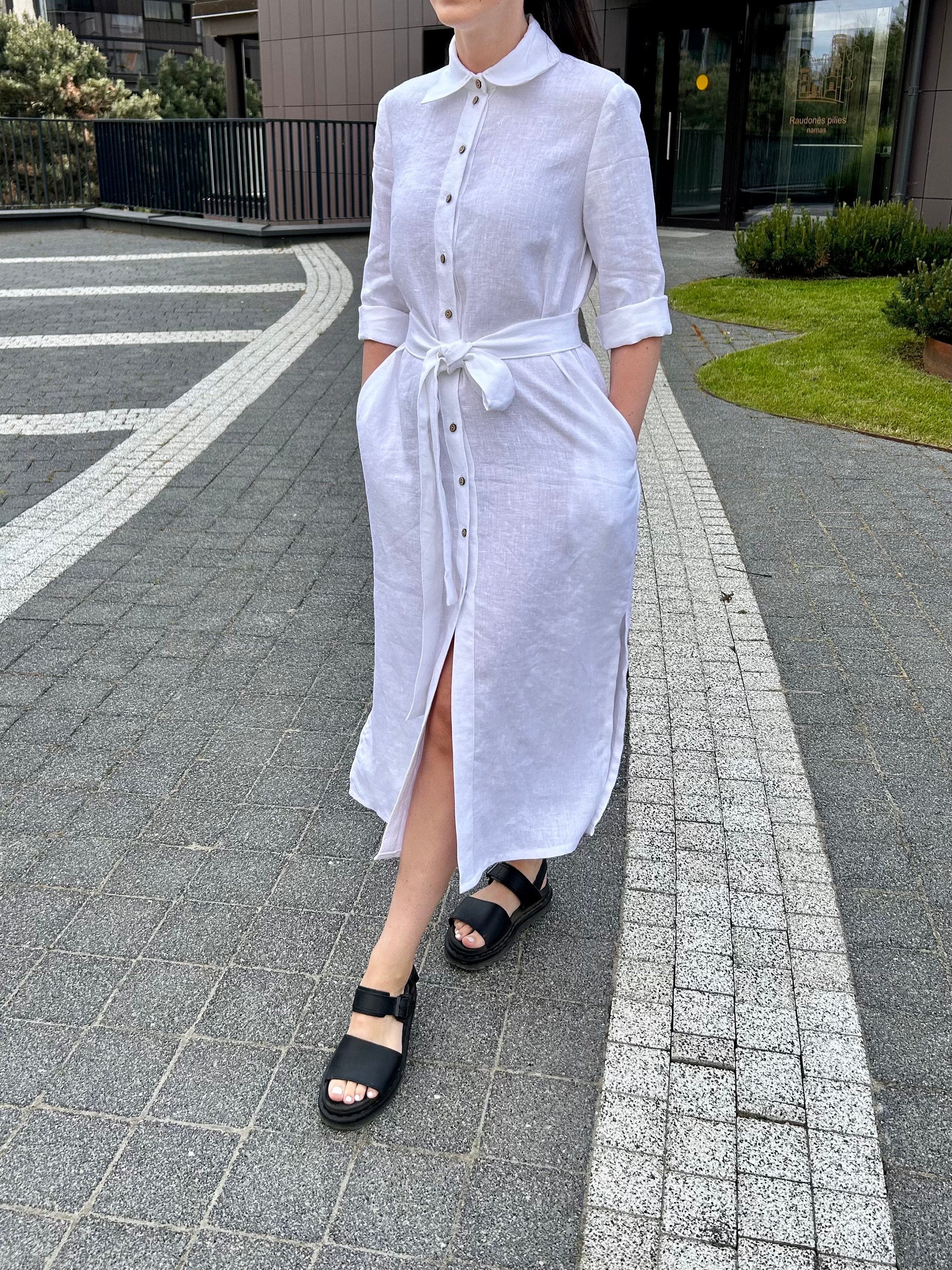 white shirt dress with belt Alaa, Cotton poplin shirt dress, Women, White, US 2, Dresses