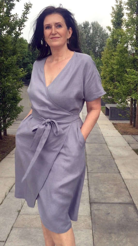 sachin and babi light blue dress Women Linen Wrap Dress Long Sleeve Maxi Dress Loose Casual Oversized Linen Tunic Robes Spring Fall Dress Customized Plus Size Clothing R17 main image 1