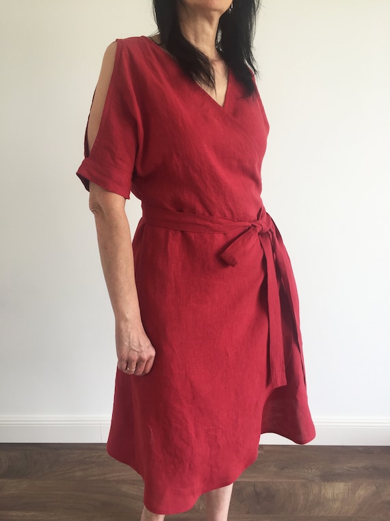 red wrap dress