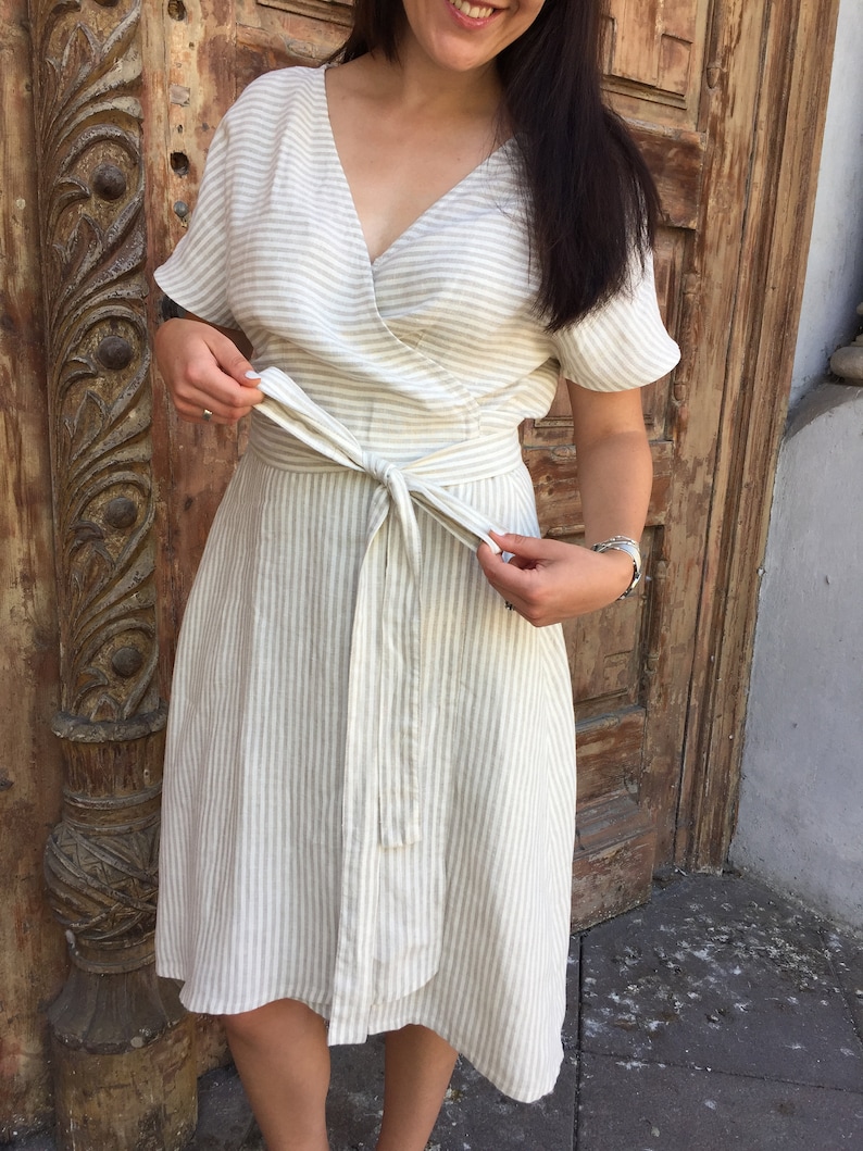 Cotton & Linen Kimono Sleeve Wrap Dress