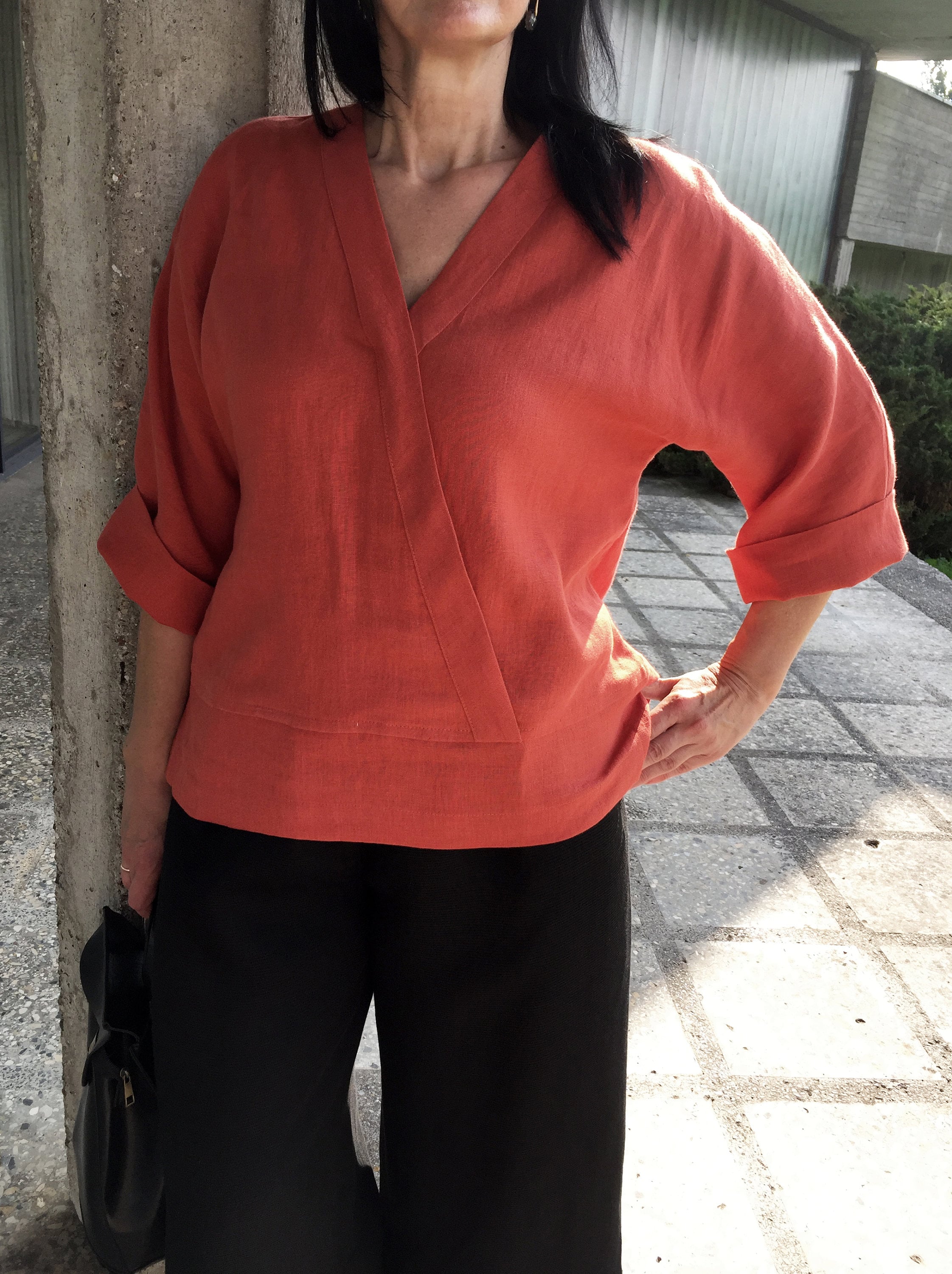 Women's Cotton Linen Oversized Shirt Button-down Kimono HTHYC6NRV2