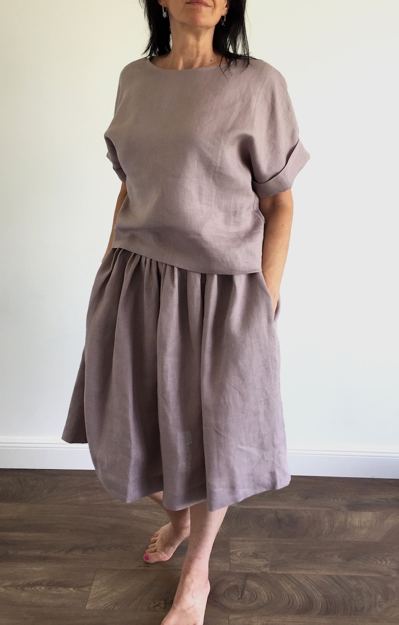 Loose washed linen midi skirt with pockets casual and Etsy
