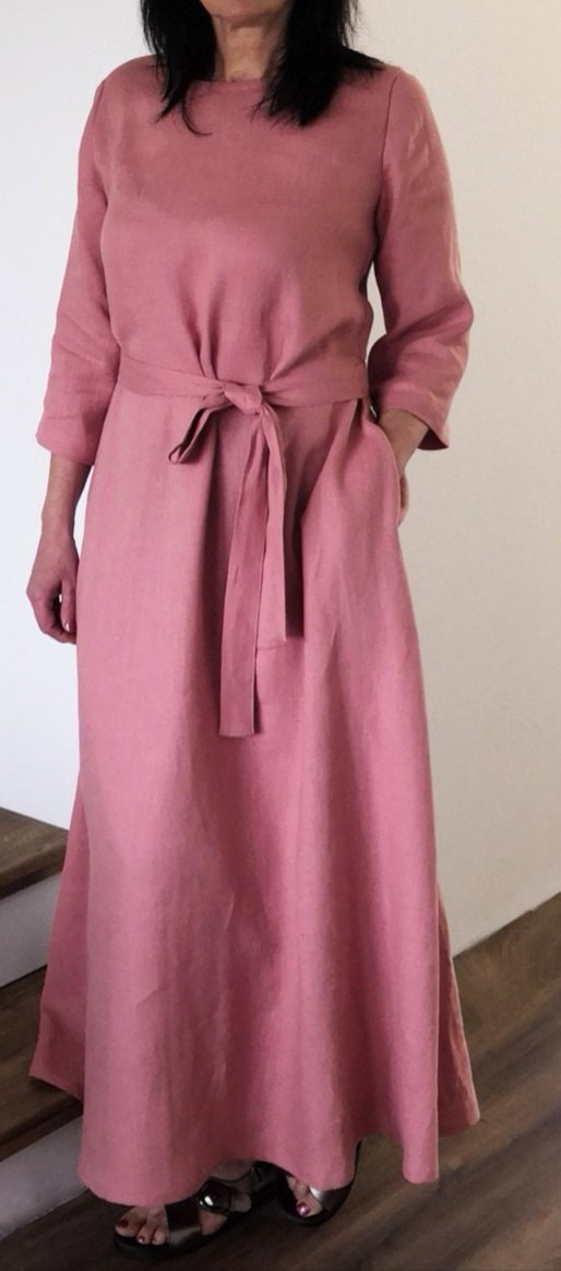 Loose Beige Pockets High Waist Linen Dress Sleeveless FF040 main image 1