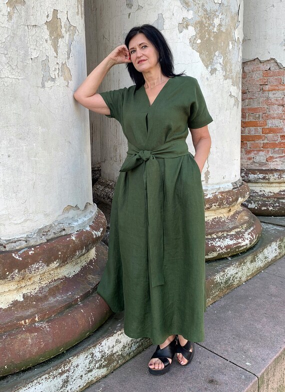 Robe ample en lin lavé au mollet moyen avec poches et - Etsy France