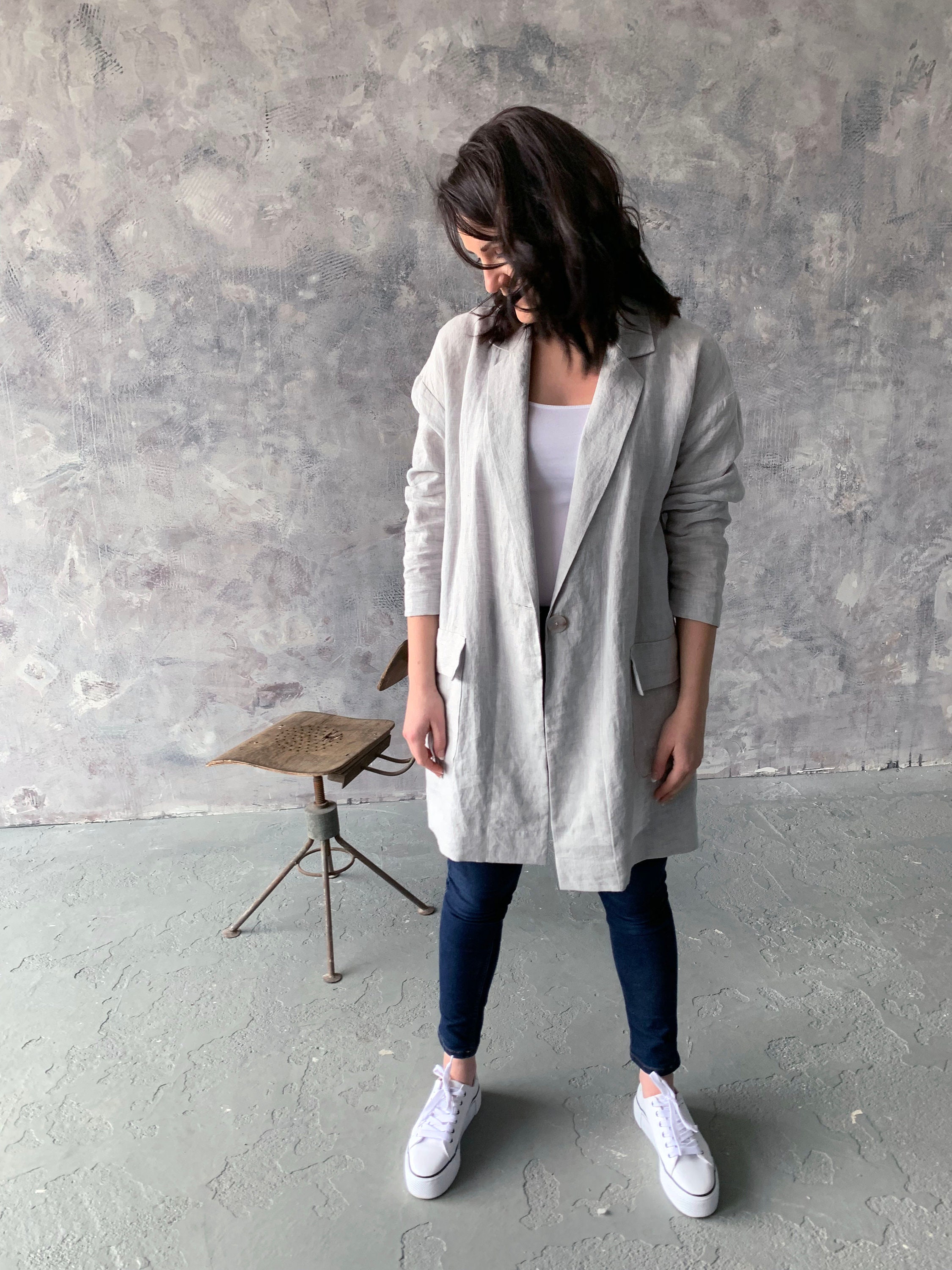 Linen oversized deals blazer