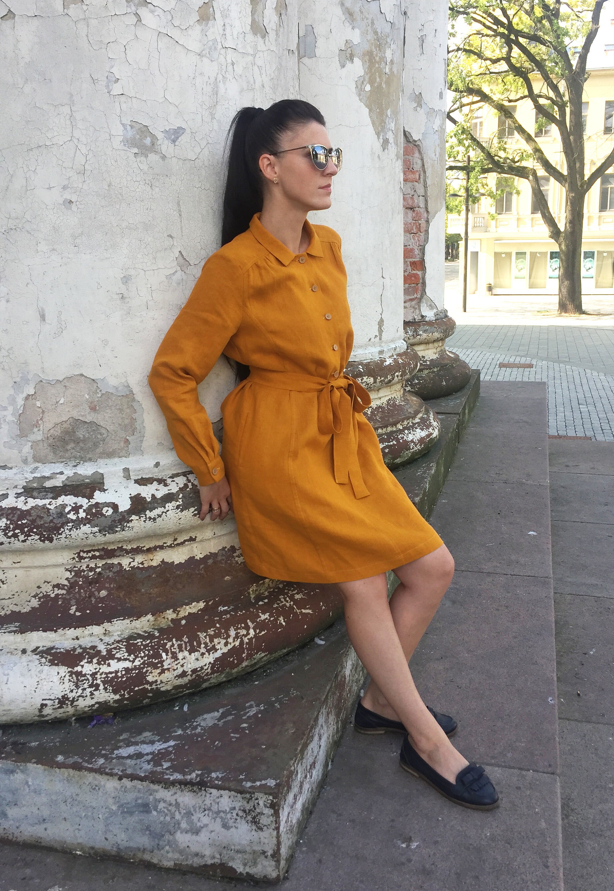 mustard yellow dress Georgette Angrakha Style Tiered Maxi neck of the bodice is delightfully sassy Women's mustard yellow linen shirtdress