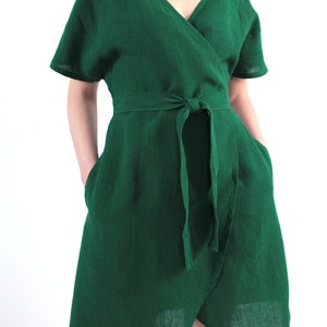 Emerald Green Linen Kimono Wrap Summer Dress With Pockets - Etsy