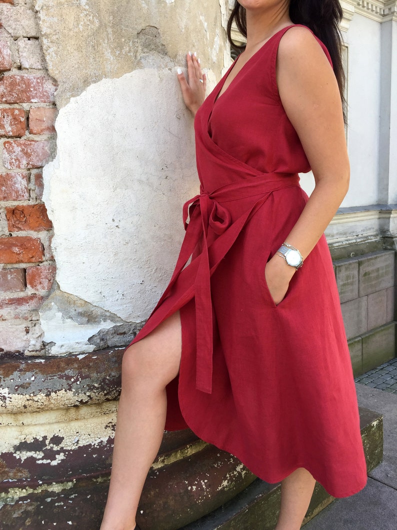 Linen Loose Dress Linen Wrap Dress With Pockets Summer Etsy