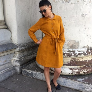 mustard yellow shirt dress Hazelshine Mustard Cotton Shirt Dress Ruffleberry