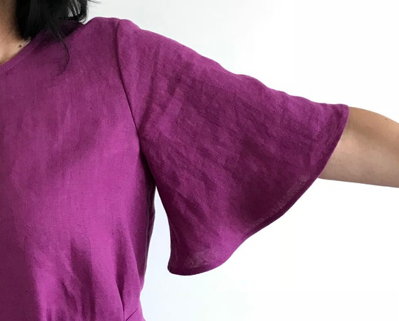 Linen dress with wide sleeves, summer dress, dress with pockets, wide linen dress,loose linen dress, women's linen dress,cyclamen dress