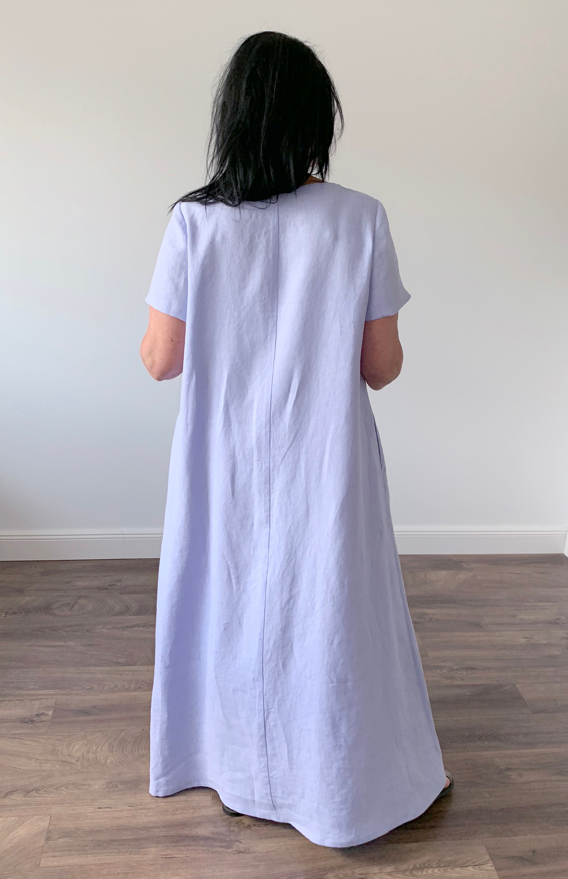 Extra Loose Long Linen Dress With Short Sleeves and Pockets - Etsy