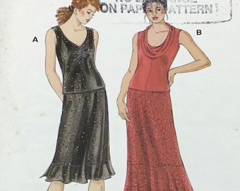 UNCUT Kwik Sew 3032. Waterfall or V-Neckline Top and Pull-On Skirt Sewing Pattern, Designed for Stretch Knits. Size XS-S-M-L-XL