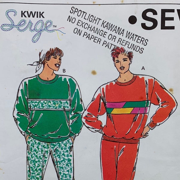 UNCUT Kwik Sew 1878. Misses Track Pants & Sleeved Top Pattern.  Jogging, Sports, Active Wear. Stretch Knits. Serge/ Standard. Size XS-XLL