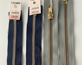 3 Lots - Zippers with Metal Teeth Zippers. Ideal for Garments, Jeans, Sweat Tops, Trousers, Craft. Unused Zips with Original Packaging.