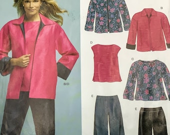 UNCUT New Look 6411. Easy Jacket, Tops and Hipster Pants Pattern, Kimono Jacket, Sleeve Variations.  Size A 10-22