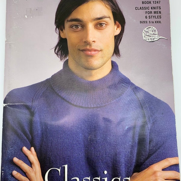 CLASSIC Knits for MEN Patons 1247. Hand Knit Patterns: Jumpers, Cardigans, Vests, Knitting Using Sport (5 ply) & Double Knit (8 ply) yarns